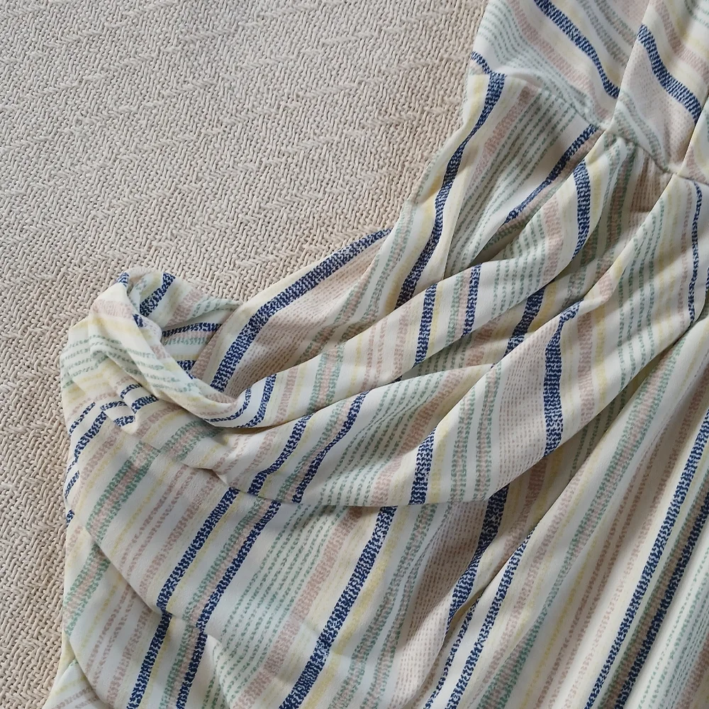 bcbgeneration ♡ striped nveck midi draped pocket dress boho effortless indie